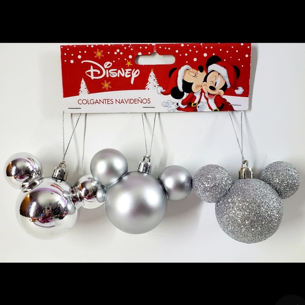 Disney Mickey Mouse Christmas Ornaments 3pz Silver